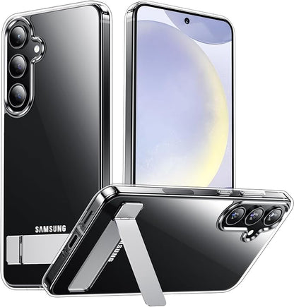 Temdan Designed for Samsung Galaxy S24 Case,[Built in Hidden Kickstand][Military Grade Drop Protection] [Never Yellowing] Slim Thin Phone Case for Galaxy S24 Case 6.2 Inch - Crystal Clear