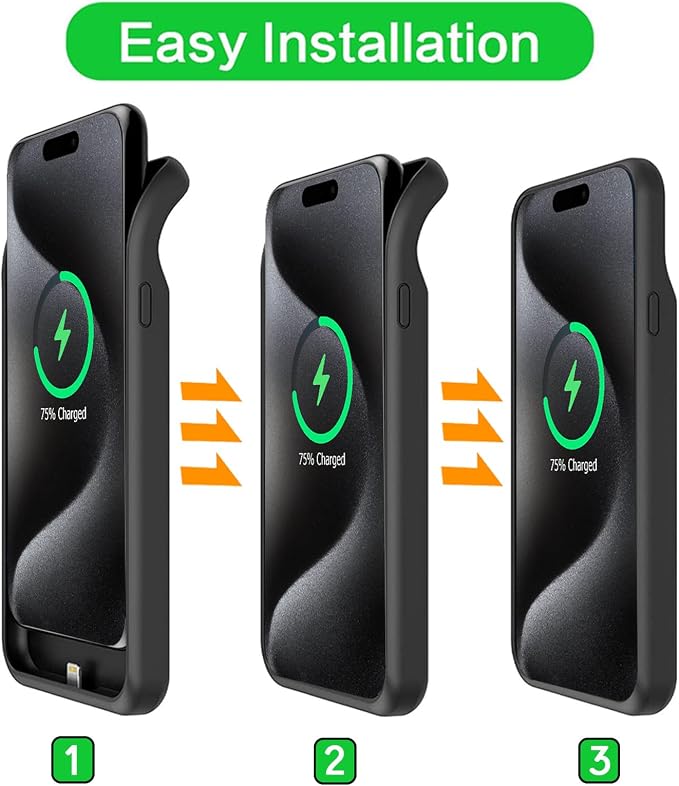 Battery Case for iPhone 15 Pro, Upgraded 10000mAh Battery Pack Rechargeable Charger Case with Carplay Wireless Charging Compatible for iPhone 15 Pro(6.1 inch) External Battery Charging Cover(Black)