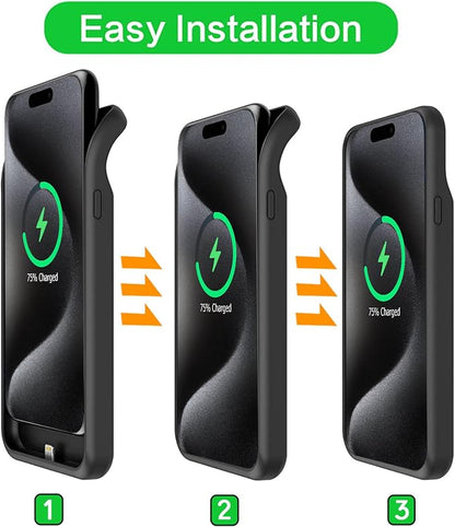 Battery Case for iPhone 15 Pro, Upgraded 10000mAh Battery Pack Rechargeable Charger Case with Carplay Wireless Charging Compatible for iPhone 15 Pro(6.1 inch) External Battery Charging Cover(Black)