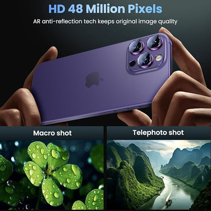 Uyiton Professional Camera Style for iPhone 16 Pro Max/16 Pro/14 Pro Max/14 Pro Camera Lens Protector - [Unique Typography + Phone Lens Red Circle Design] Metal Tempered Glass Camera Cover, Purple+Red