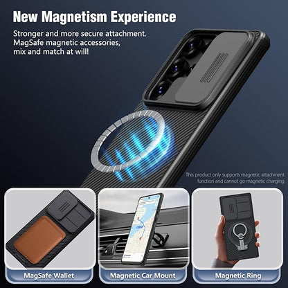 Nillkin for Samsung Galaxy S25 Plus Magnetic Case with Camera Cover, [Magnet Accessories] Mil-Grade Shockproof Protective Bumper Hard Cover Slim Phone Case for Galaxy S25 Plus Cases 6.7'' Black