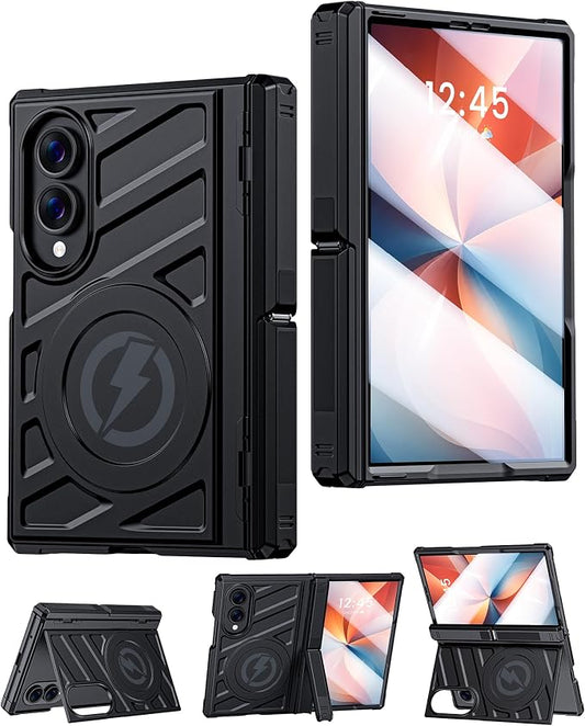 Protective Case for Samsung Galaxy Z Fold 8 5G 2026, Magnetic MagSafe Compatible, Full Hinge Protection, Dual Angle Kickstand, Shockproof Anti-Scratch TPU+PC Phone Cover Black