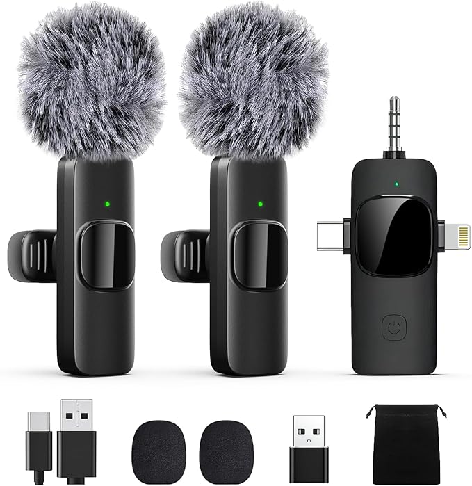 Labstandard Wireless Lavalier Lapel Microphone for iPhone, iPad, mini Video Recording Mic for Interview Video Podcast Vlog YouTube & Livestream, Noise Reduction, Plug & Play (3-in-1 Port)