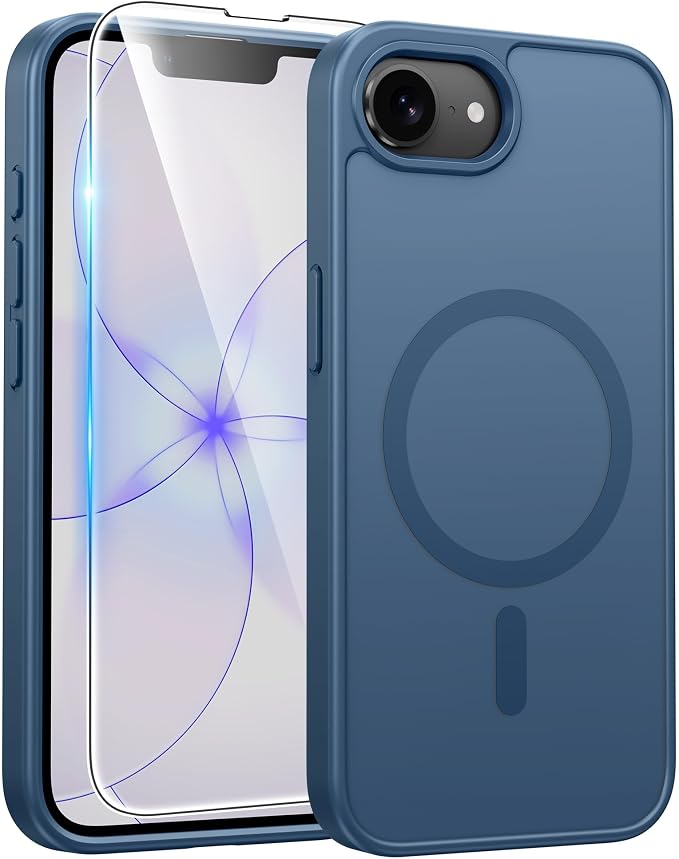 FNTCASE for iPhone 17e/ iPhone 16e Case, Fit for Magsafe, Screen Protector | Matte Magnetic Back, 14FT Military Grade Drop Protection, Shockproof Protective Phone Cover, Full Blue