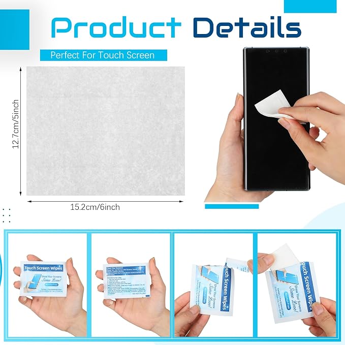 200 Pack Touch Screen Wipes Pre Moistened Lens Computer Electronic Screen Wipes Individually for Monitors with 1 Clear Plastic Bottle for Glasses Smartphone Screens