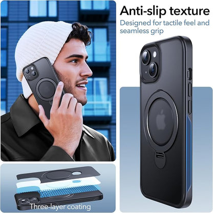 Anqrp 360° All-in-ONE Stand Case for iPhone 14/13 Case with Rotatable Magnetic Kickstand Ring Holder, Compatible with MagSafe, MIL-Grade Shockproof iPhone 14/13 Phone Case Cover 6.1" Black