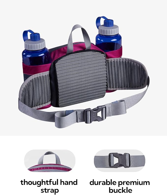 WATERFLY Fanny Pack Waist Bag: Fannie Pack 2 Water Bottle Holders Lumbar Belt Hiking Walking Running Jogging Camping Large Woman Man (Bottle Not Included)