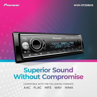 Pioneer MVH-S720BHS 1-Din Digital Media Receiver – Bluetooth, SiriusXM, Color Change, HD Radio, USB, FLAC, Voice Control, 50W x 4 Output, 13-Band EQ, AM/FM Radio, Hi-Volt RCA Preouts