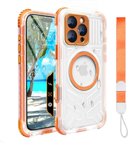 for iPhone 16 Pro Waterproof Case Compatible with MagSafe, IP68 Underwater Case Built-in Screen Protector, Slim Translucent 360° Full Body Protection, 12FT Military Grade, 6.3 Inch (Orange)