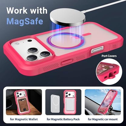 jaroco Magnetic for iPhone 17 Pro Max Case, [Compatible with MagSafe][Military Grade Drop Protection][Heavy Duty Protection][Non-Slip][Shockproof] 2-Layer Durable Bumper Phone Case 6.9''-Rose