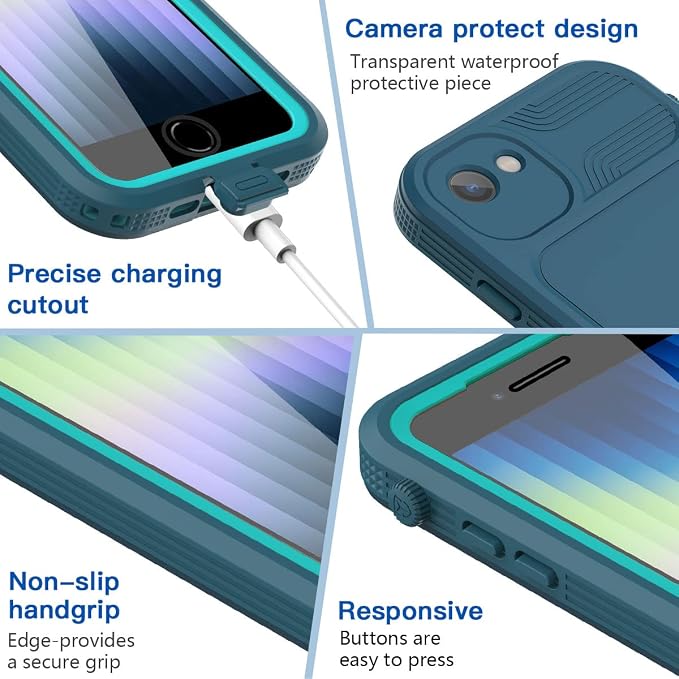 AICase iPhone SE 2020/2022/iPhone 7/8 Waterproof Case, 4.7" 360 Dustproof and Shockproof, IP68 Full Body Protection Fully Sealed Underwater Protective Cove for iPhone 7/8/SE 2020/SE 2022 Green