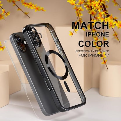 Misea Magnetic for iPhone 17 Case Compatible with MagSafe [Never Yellowing] [Military Grade Drop Protection] Full Camera Lens Protector Plating Soft Clear Phone Case for Women, Black