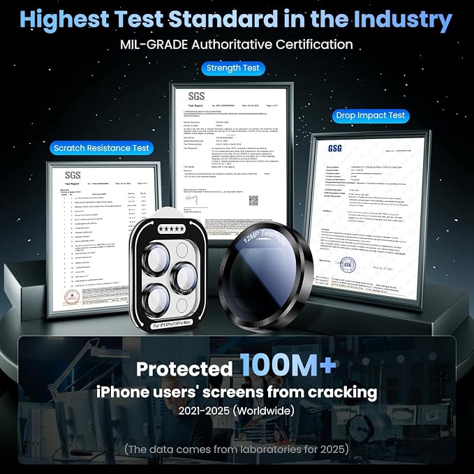 Uyiton for iPhone 13 Pro Max/13 Pro Camera Lens Protector - [2025 Design] Military-Grade Tempered Glass Metal Camera Cover, Outdoor/Travel/Daily Use, Black