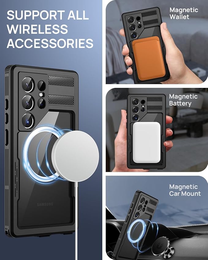 Lanhiem Magnetic for Samsung Galaxy S26 Ultra Case, IP68 Waterproof Dustproof Case, [Compatible with Magsafe] [Built-in Lens & Screen Protector] Full Body Shockproof Rugged Phone Case 6.9", Black