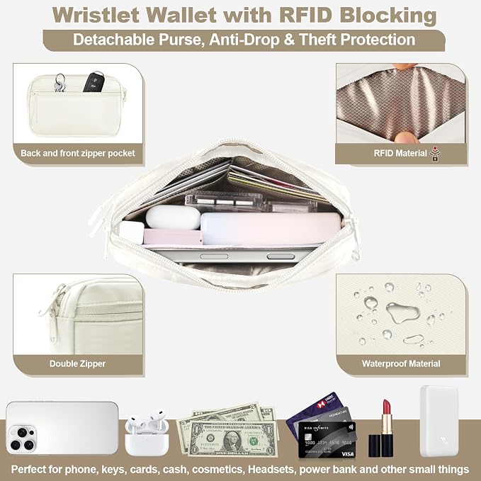 YFWE Phone Strap Crossbody, Clip and Go Strap for Phone with Wallet Crossbody, Adjustable Phone Lanyard Belt Strap with Detachable RFID Wristlet Wallet (XL-Cream)