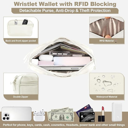 YFWE Phone Strap Crossbody, Clip and Go Strap for Phone with Wallet Crossbody, Adjustable Phone Lanyard Belt Strap with Detachable RFID Wristlet Wallet (XL-Cream)