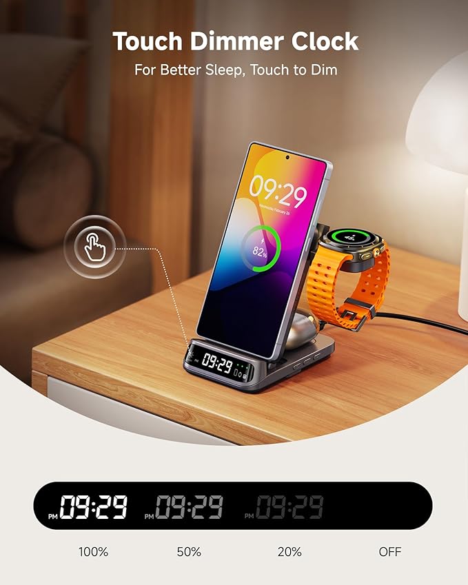 SwanScout 708S 3-in-1 Wireless Charging Station for Samsung S25 Ultra/S25/S24/S23/S22/Z Flip7, Foldable Wireless Charger for Galaxy Watch 8 Classic/8/Ultra/7/FE/6/5 (No Adapter)