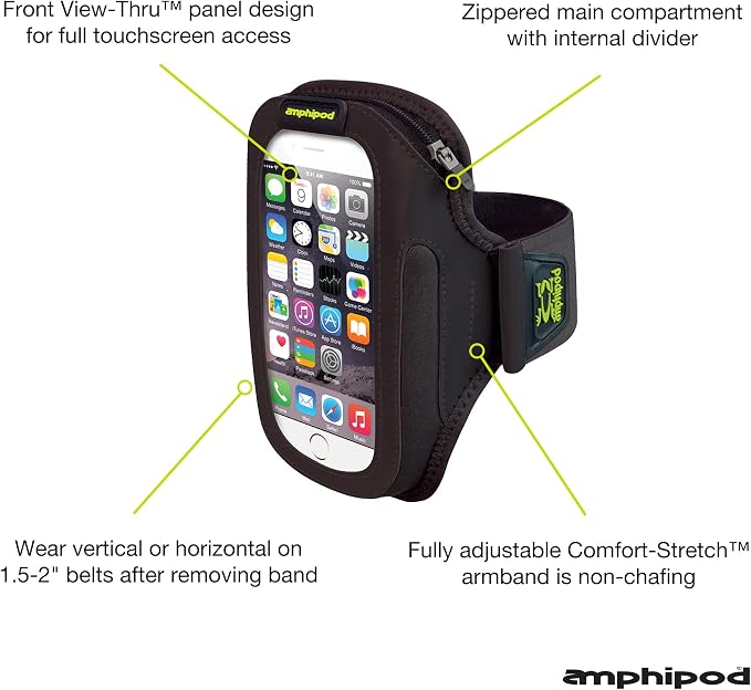 Amphipod ArmPod SmartView Sumo Armband, Reflective Arm or Belt Cell Phone Accessory with Zip Storage for Running & Walking - Black - XL/Sumo