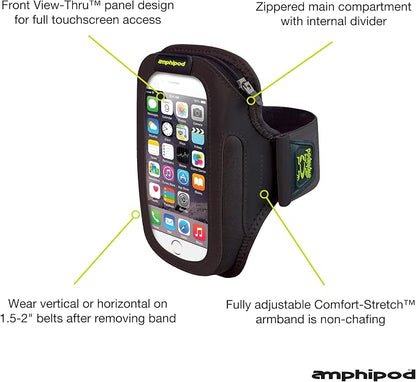 Amphipod ArmPod SmartView Sumo Armband, Reflective Arm or Belt Cell Phone Accessory with Zip Storage for Running & Walking - Black - XL/Sumo