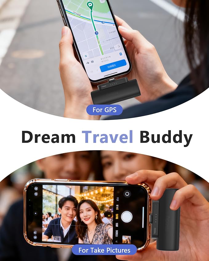 Miady 2-Pack Mini Portable Charger Built-in Connector Compact Battery Pack | 5000mAh PowerBank丨Not for Android丨Lightweight丨for Travel丨Compatible with iPhone 14/13 Series丨Flight-Safe丨18Wh丨White+White