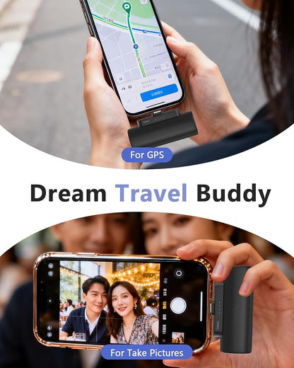 Miady 2-Pack Mini Portable Charger Built-in Connector Compact Battery Pack | 5000mAh PowerBank丨Not for Android丨Lightweight丨for Travel丨Compatible with iPhone 14/13 Series丨Flight-Safe丨18Wh丨Black+White