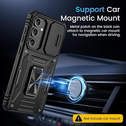 Caka for Samsung Galaxy S25 FE Case [HD Screen Protector] [Full Camera Lens Cover] [360°Rotated Kickstand Ring] [Heavy Duty Protection] Hard Rugged Protective Phone Cover for S25 FE - Black