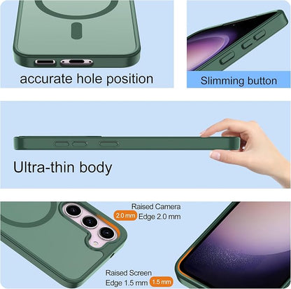 Pilaru for Samsung Galaxy S23 Case [Compatible with Magsafe] Translucent Matte Magnetic Phone Case,Slim Thin Duty Shockproof Protection Cover with 2pc Screen Protector Case for S 23-Dark Green