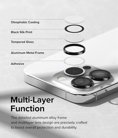 Ringke Camera Lens Frame Glass [Individual Lens Covers] Compatible with iPhone 15 Pro Camera Lens Protector, Tempered Glass Covers and Aluminum Alloy Frames - Black