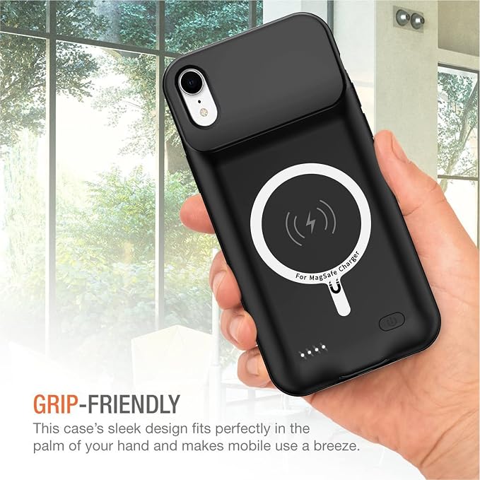 Battery Wireless Charging Case for iPhone XR, 10000mAh High Capacity Portable Rechargeable Protective Case Wireless Charging Compatible with iPhone XR (6.1 inch) Extended Battery Charger Cover (Black)