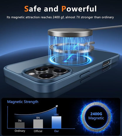 FNTCASE for iPhone 16 Pro Case: [Compatible with Magsafe] Translucent Matte Magnetic Phone Cover - Military Grade Drop Protection Shockproof Protective Cases - Blue