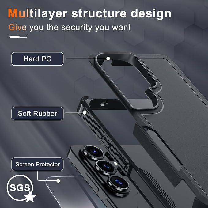 for Samsung Galaxy S26 Ultra Case with Screen Protector+Camera Lens Cover,Military Grade Heavy Duty Shockproof Phone Cover with Wrist Lanyard Strap for Samsung S26Ultra,Black Matte