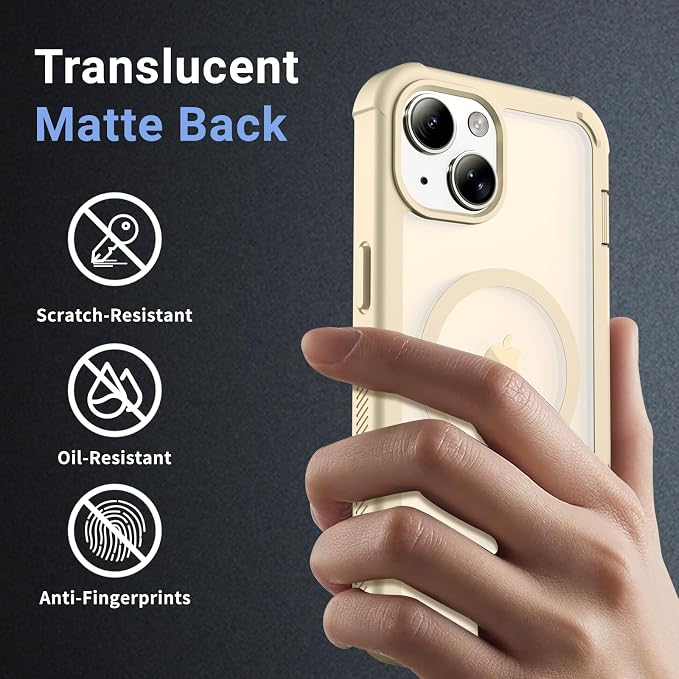 jaroco Magnetic for iPhone 14 Case, [Compatible with MagSafe][Military Grade Drop Protection][Heavy Duty Protection][Non-Slip][Shockproof] 2-Layer Durable Bumper Phone Case 6.1''-Antique White