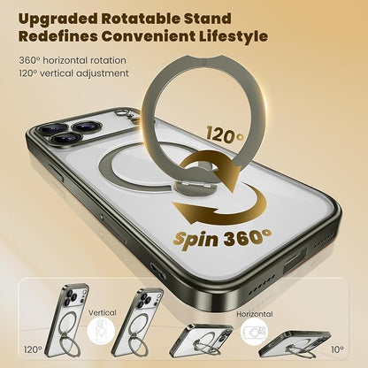 GolbinBox for iPhone 17 Pro Max Case with 360° Spin Magnetic Stand,[Compatible with Magsafe] [Military Protection][Built-in Ring Holder] Camera Control Phone Case for 17 Pro Max,Titanium Gray/Clear