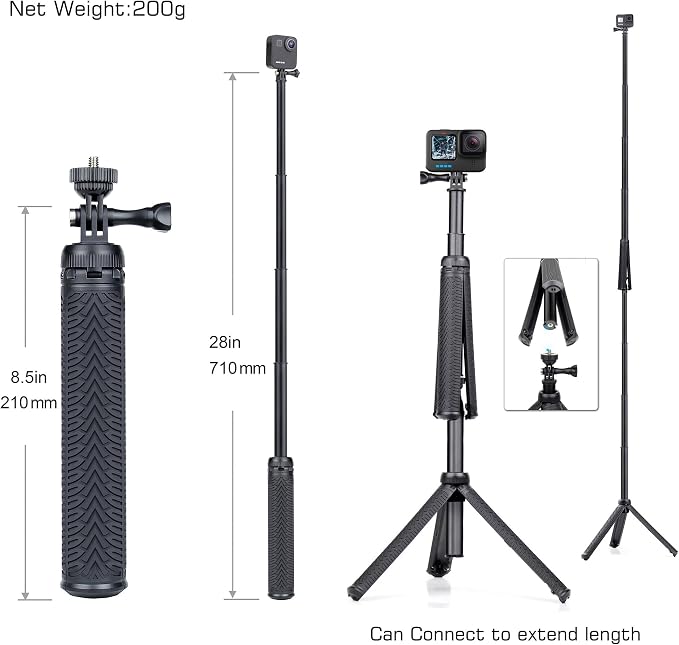 GEPULY Underwater Tripod Stand Aluminum Selfie Stick Pole - Waterproof Hand Grip for GoPro Here 13 12 11 Insta360 AKASO DJI OSMO Action 6&Smartphones Extended Monopod Accessories