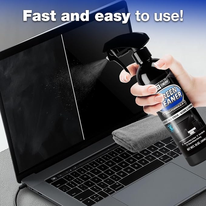 Screen Cleaner Spray and Wipe, 10oz TV Screen Cleaner Spray and Microfiber Cloth kit for Phones, iPads, Computer, MacBooks, Laptops, Monitor and Electronic Devices