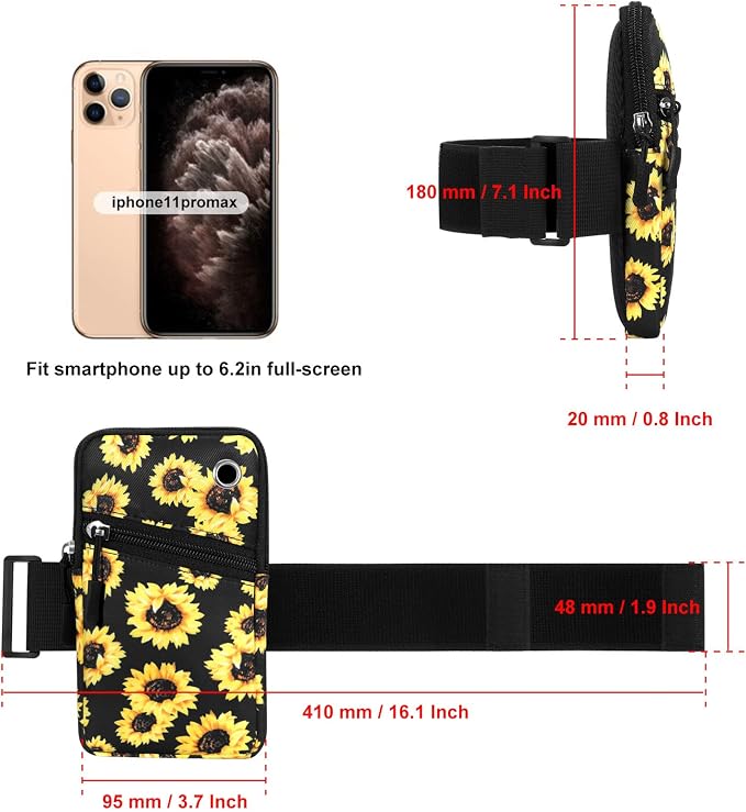 Cell Phone Armbands Pouch for Women Running Bag Compatible with Cellphone 6.28 Inches Full-Screen, Sunflower