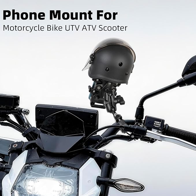 Motorcycle Phone Mount with Vibration Dampener, Waterproof, Sunproof, Aluminum Alloy Handlebar Mounting Base, One-Handed Operation Motorcycle Universal Phone Holder for 4.7"-7.2" Smartphones