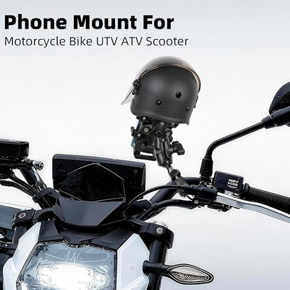 Motorcycle Phone Mount with Vibration Dampener, Waterproof, Sunproof, Aluminum Alloy Handlebar Mounting Base, One-Handed Operation Motorcycle Universal Phone Holder for 4.7"-7.2" Smartphones