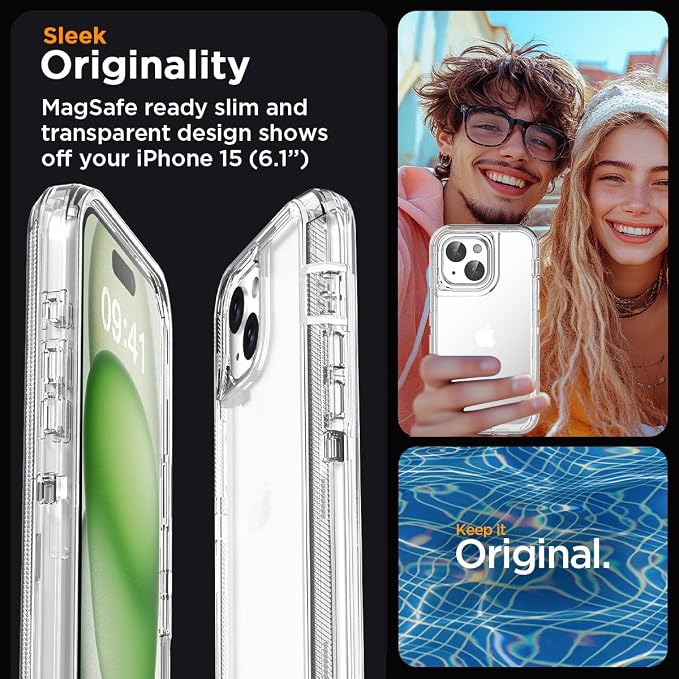 AICase for iPhone 15 Case Clear 3 in 1 Heavy Duty Drop Protection Full Body Rugged Shockproof/Dust Proof 3-Layer Military Protective Tough Durable Cover for iPhone 15 6.1"_1