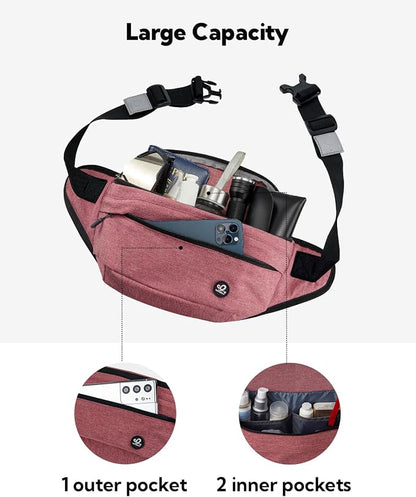 WATERFLY Running Belt Fanny Pack: Runner Marathon Jogging Waist Pack Sport Workout Exercise Fitness Phone Holder Belt for Men Women Jogger Slim Waistband Black