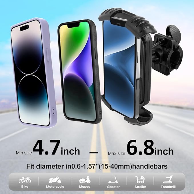 Bike Phone Holder, Phone Holder for Bike, Four Corners Firmy Clamp Bike Cell Phone Holder, 360 Degree Rotation Bike Phone Mount， Accessories for iPhone Smartphone