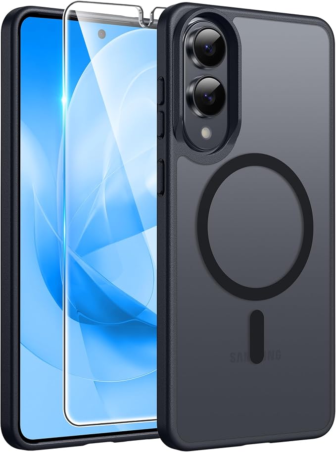 FNTCASE for Samsung Galaxy S25 Edge Case: [Compatible with Magsafe] Translucent Matte Cases with [Screen Protector] Military Grade Shockproof Protective Magnetic Phone Cover (Black 6.7 inch)