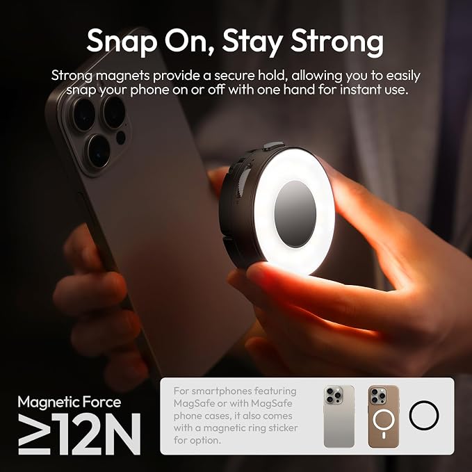 ULANZI ML05 Phone Light, Dual-Sided Magnetic Cell Phone Selfie Lights for iPhone/Android, 9000K CRI≥97 360° Smartphone LED Beauty Ring Fill Light for Computer, Laptop, Webcam, Video Recording, Photo