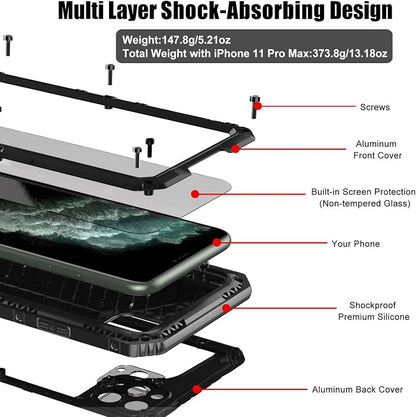 Beasyjoy for iPhone 11 Pro Max Case Waterproof Metal Case Heavy Duty Built-in Screen Full Body Protective Shockproof Military Grade Black