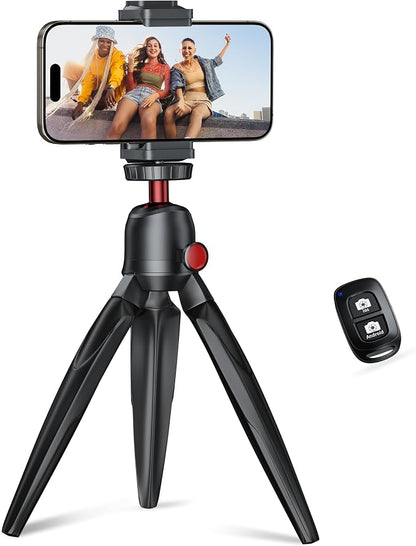 Phone Tripod with Wireless Remote, Mini Stand Compatible with Cell Phones, Cameras