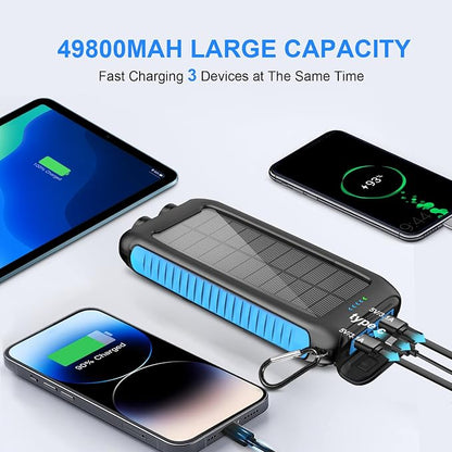 Solar Power Bank 49800mAh Portable Solar Phone Charger with LED Flashlight/15W Fast Charge USB C Waterproof External Backup Battery Pack for All Cell Phones & Electronic Devices