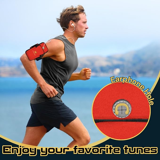 Water Resistant Armband Running Pouch for for iPhone 11/12/13/14 Pro Max, Samsung Galaxy S23/S22/S21/S20/Z Fold/Note, Huawei, Xiaomi, OnePlus & More (up to 7") Adjustable Strap & Pocket (Red)