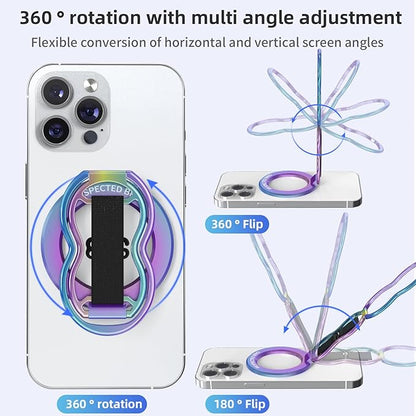 RESPECTED-BRO-Magnetic-Phone-Grip-Stand-with-Finger-Strap, 4-in-1 Magnetic Ring Holder, Kickstand and Elastic Strap for Phones, Universal Fit for iPhone 17/16/15/14/13/12, Android and Cases (Colorful)