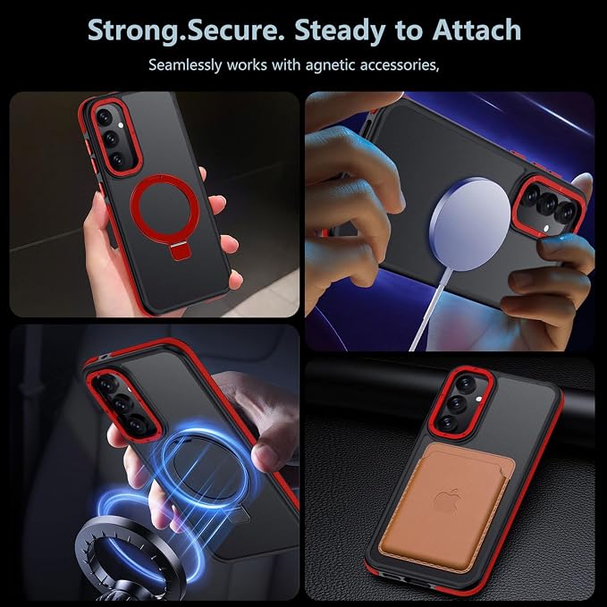 for Samsung Galaxy S23 FE Case, Magnetic Adjustable Ring Stand [Fit for Magsafe], [Military-Grade Shockproof Protection] Phone Case with Kickstand&Ring Holder (Red) 1