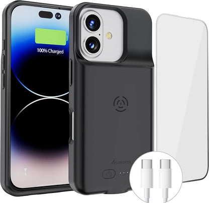 Alpatronix Battery Case Compatible with iPhone 17, Portable Strong Slim Protective Extended Charger Cover, 15W Fast Charging, High Capacity with Wireless Charging Case for iPhone 17. Black